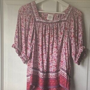 Knox Rose Pink and Red Floral Boho Peasant Top